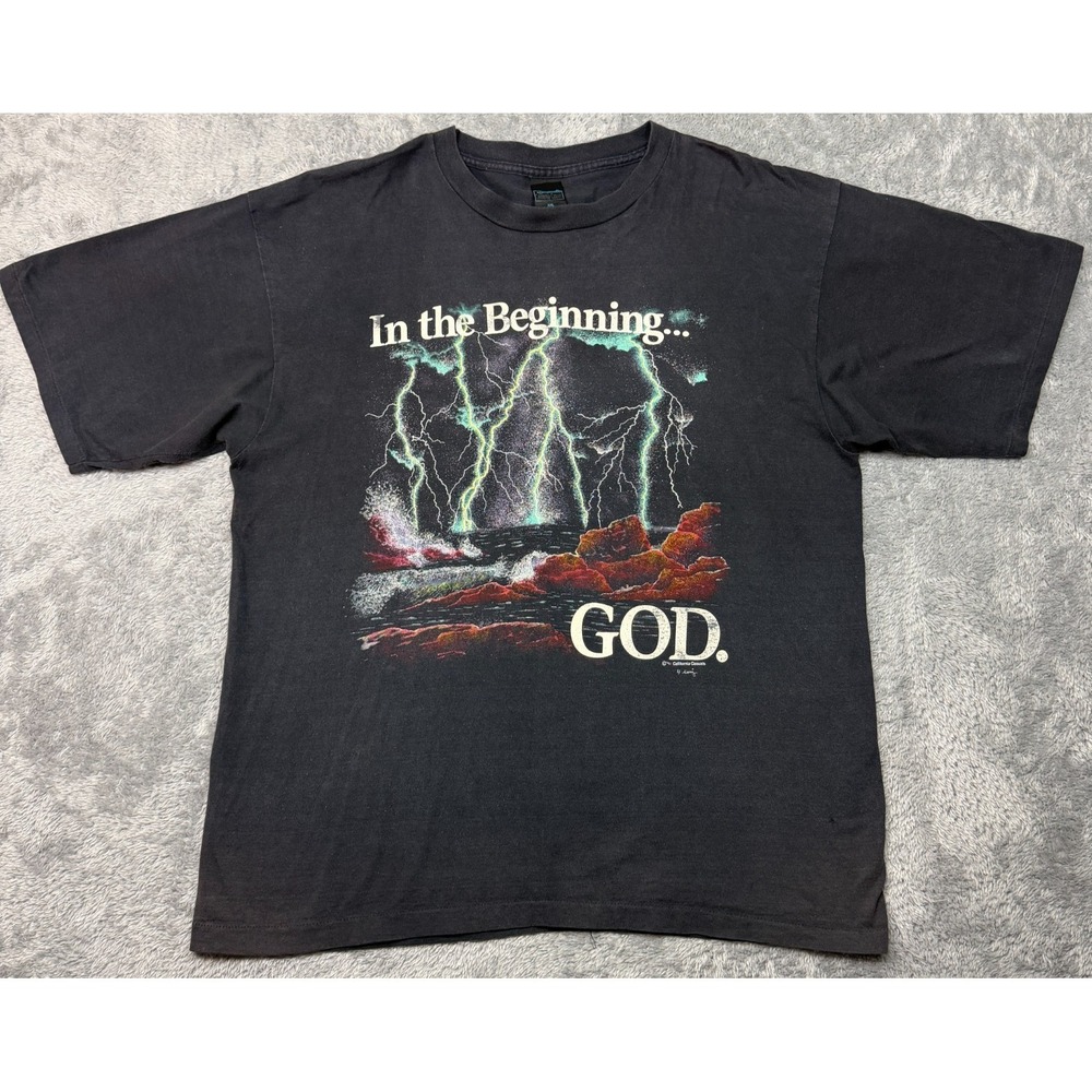 Vintage 1991 In The Beginning God T Shirt 2XL XXL Lightning California Casuals